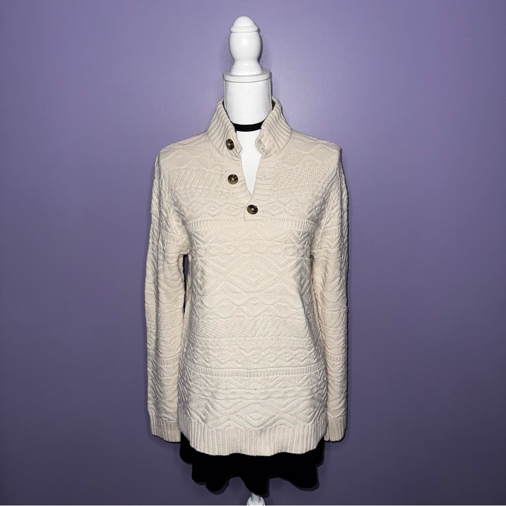 Cat & Jack Cream Cable Knit Sweater with Button Collar